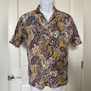 Murano Slim Fit Paisley Shirt Men’s Medium Short Sleeve Button Up Cotton Rayon